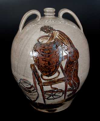 Michael Bayne 2008 South Carolina Alkaline-Glazed Stoneware Jug w/ Elaborate Tribute to 