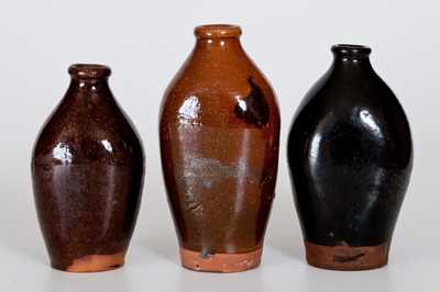 Lot of Three: Glazed Redware Flasks, probably Huntington, Long Island