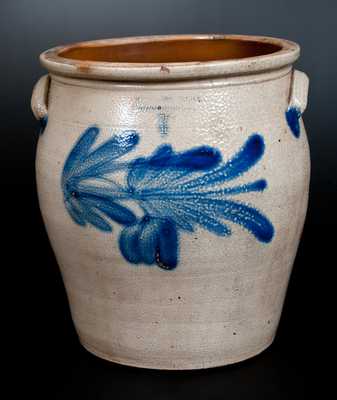 COWDEN & WILCOX / HARRISBURG, PA Four-Gallon Stoneware Jar with Cobalt Floral Decoration
