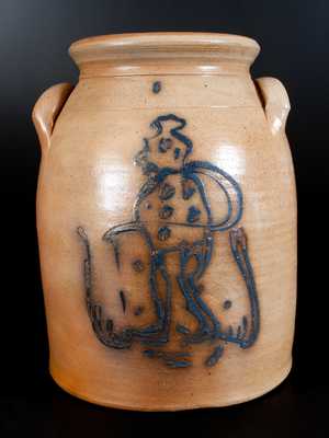 Unusual Stoneware Jar w/ Slip-Trailed Humanoid Decoration