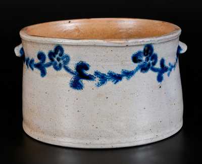 Attrib. Morgan, Baltimore Stoneware Cake Crock w/ Slip-Trailed Floral Decoration