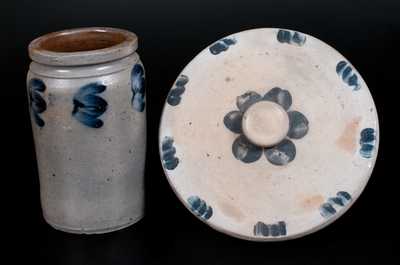 Lot of Two: Baltimore Decorated Stoneware Lid and Jar