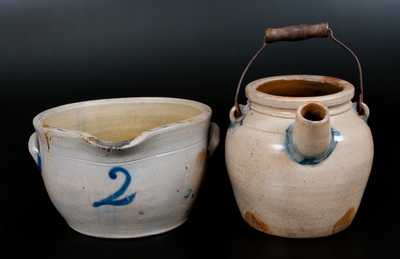 Lot of Two: Stoneware Milkpan and N. WHITE & CO. BINGHAMTON Stoneware Batterpail