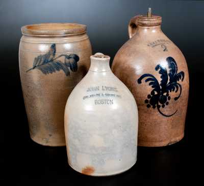 Lot of Three: BURLINGTON, VT Jug, Chester County, PA Jar and BOSTON Advertising Jug