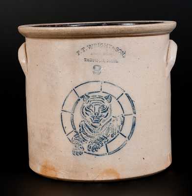 F.T. WRIGHT & SON / STONE-WARE / TAUNTON, MASS Two-Gallon Crock w/ Stenciled Tiger