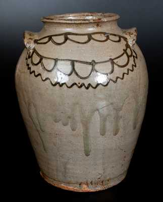 Attrib. Thomas Chandler Stoneware Jar with Elaborate Iron Slip Decoration, c1850