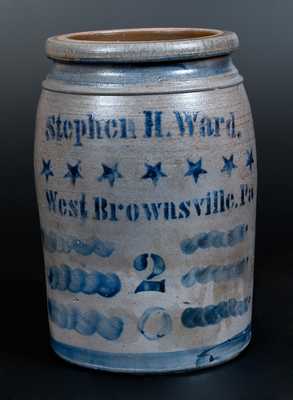 Outstanding STEPHEN H. WARD / WEST BROWNSVILLE, PA Stoneware Jar with Stars Decoration