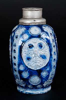 Very Rare Stoneware Bottle w/ Habsurg Armorial Medallion Dated 1598, Westerwald, Germany, 17th century