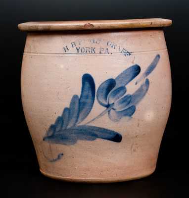 H. B. PFALTZGRAFF / YORK, PA Stoneware Cream Jar w/ Cobalt Floral Decoration