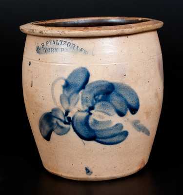 H. B. PFALTZGRAFF / YORK, PA Stoneware Cream Jar with Cobalt Floral Decoration