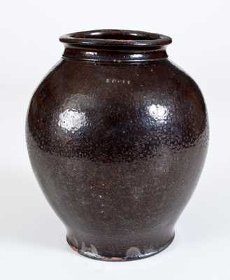 Glazed Redware Jar, Stamped 