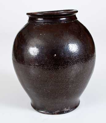 Glazed Redware Jar, Stamped 