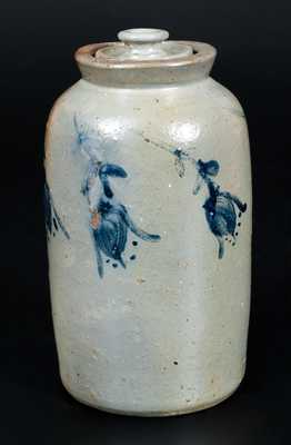 Rare Lidded JOHN BELL / WAYNESBORO Stoneware Canning Jar w/ Cobalt Floral Decoration