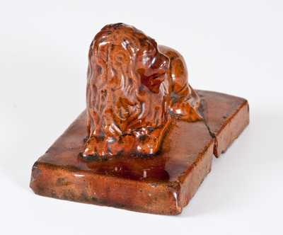 Glazed Redware Lion Paperweight, American, 19th century