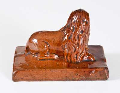 Glazed Redware Lion Paperweight, American, 19th century