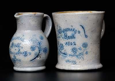 Extremely Rare Harrisburg, PA Miniature Pitcher and Mug Set, 1862, attrib. F.H. Cowden