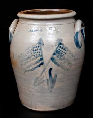 Very Rare HARRISBURG, PA Stoneware Jar with Crossed American Flag Decoration