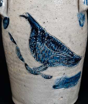 Exceptional Miniature Stoneware Churn w/ Detailed Incised Bird, Inscribed 