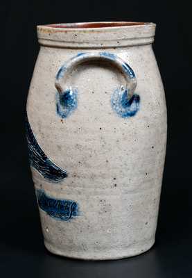 Exceptional Miniature Stoneware Churn w/ Detailed Incised Bird, Inscribed 