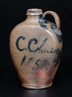Outstanding probably James River Basin, Virginia Stoneware Handled Flask Inscribed 
