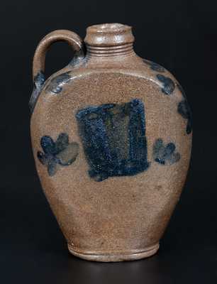 Outstanding probably James River Basin, Virginia Stoneware Handled Flask Inscribed 