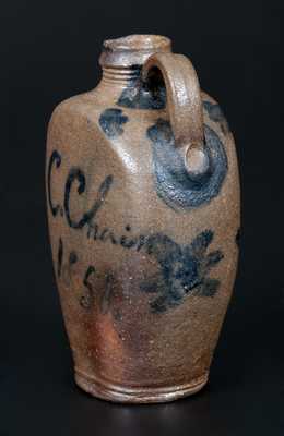 Outstanding probably James River Basin, Virginia Stoneware Handled Flask Inscribed 