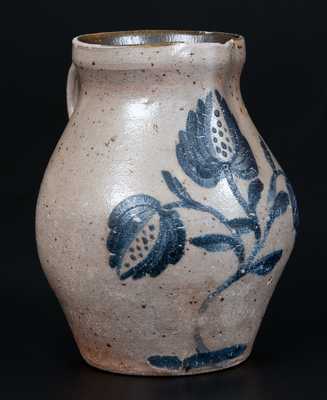 Extremely Fine Miniature Ohio Stoneware Pitcher w/ Detailed Floral Decoration