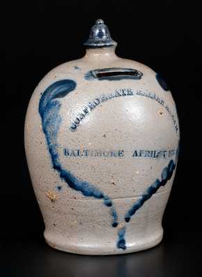 Extremely Rare CONFEDERATE RELIEF BAZAR / BALTIMORE APRIL 7, 1885 Stoneware Bank