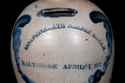 Extremely Rare CONFEDERATE RELIEF BAZAR / BALTIMORE APRIL 7, 1885 Stoneware Bank