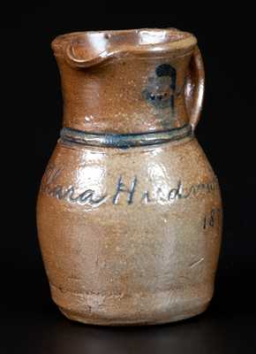 Very Rare Miniature 1877 Donaghho Pottery, Parkersburg, WV Stoneware Pitcher by Walter Donaghho