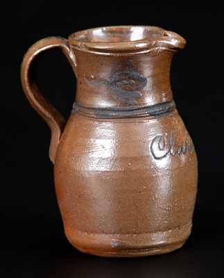 Very Rare Miniature 1877 Donaghho Pottery, Parkersburg, WV Stoneware Pitcher by Walter Donaghho