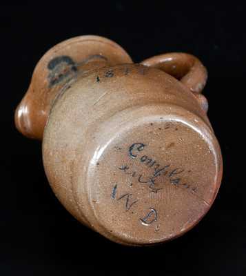 Very Rare Miniature 1877 Donaghho Pottery, Parkersburg, WV Stoneware Pitcher by Walter Donaghho