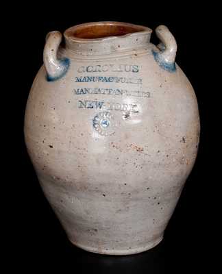 Outstanding C. CROLIUS Stoneware Jar w/ Impressed Rosettes and Incised Decoration, Manhattan, early 19th century