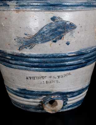 Extremely Rare ATHERTON & TRICE / ALBANY Stoneware Fish Keg, 1820-6
