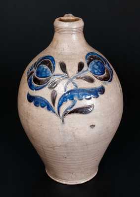 Exceptional New York City Stoneware Jug w/ Elaborate Incised Cobalt and Manganese Decoration, c1775-95