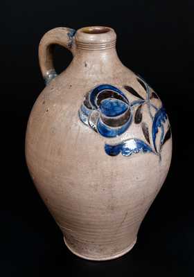 Exceptional New York City Stoneware Jug w/ Elaborate Incised Cobalt and Manganese Decoration, c1775-95