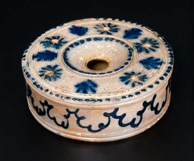 Outstanding Large-Sized Stoneware Inkwell w/ Elaborate Slip-Trailing, att. John B. Caire, Poughkeepsie, NY, c1840