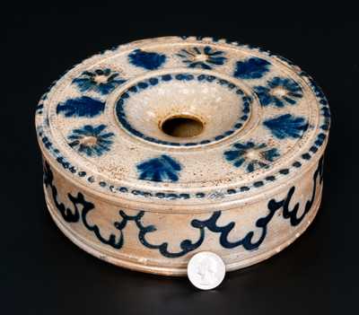 Outstanding Large-Sized Stoneware Inkwell w/ Elaborate Slip-Trailing, att. John B. Caire, Poughkeepsie, NY, c1840