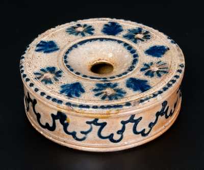 Outstanding Large-Sized Stoneware Inkwell w/ Elaborate Slip-Trailing, att. John B. Caire, Poughkeepsie, NY, c1840