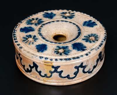 Outstanding Large-Sized Stoneware Inkwell w/ Elaborate Slip-Trailing, att. John B. Caire, Poughkeepsie, NY, c1840