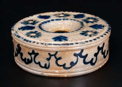 Outstanding Large-Sized Stoneware Inkwell w/ Elaborate Slip-Trailing, att. John B. Caire, Poughkeepsie, NY, c1840