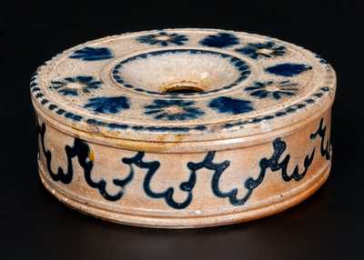 Outstanding Large-Sized Stoneware Inkwell w/ Elaborate Slip-Trailing, att. John B. Caire, Poughkeepsie, NY, c1840