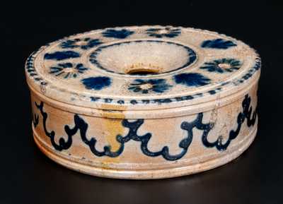 Outstanding Large-Sized Stoneware Inkwell w/ Elaborate Slip-Trailing, att. John B. Caire, Poughkeepsie, NY, c1840