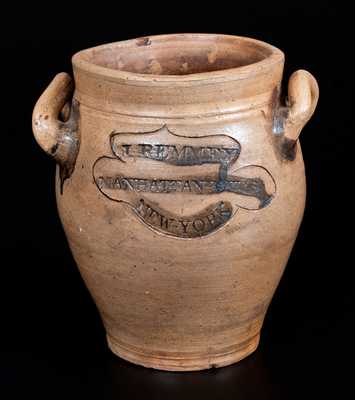 Extremely Rare J. REMMEY / MANHATTAN-WELLS / NEW-YORK Half-Gallon Stoneware Jar w/ Incised Decoration, c1810