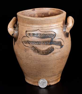 Extremely Rare J. REMMEY / MANHATTAN-WELLS / NEW-YORK Half-Gallon Stoneware Jar w/ Incised Decoration, c1810
