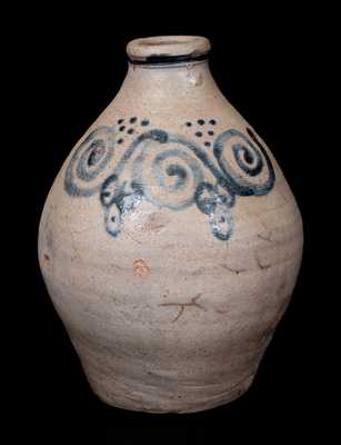 Outstanding attrib. Abraham Mead Stoneware Jug w/ Watchspring Decoration, 18th century