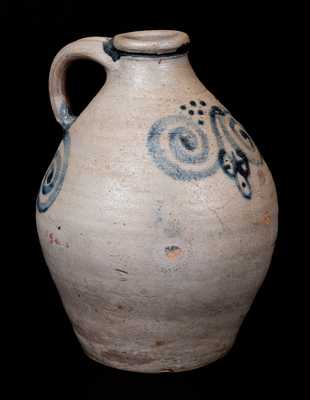 Outstanding attrib. Abraham Mead Stoneware Jug w/ Watchspring Decoration, 18th century
