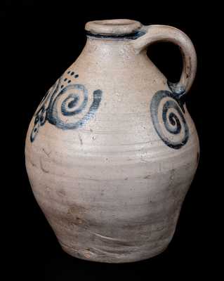 Outstanding attrib. Abraham Mead Stoneware Jug w/ Watchspring Decoration, 18th century