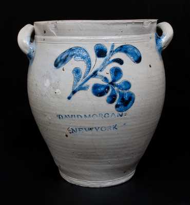 Exceedingly Rare DAVID MORGAN (Manhattan) Stoneware Jar w/ Bold Incised Floral Decoration, c1800