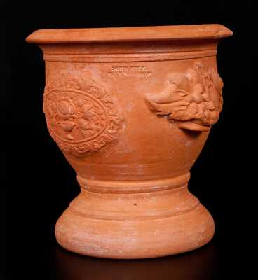 Exceptional JOHN BELL Redware Urn Signed V. C. Bell (Victor Conrad Bell), Waynesboro, PA, 1874